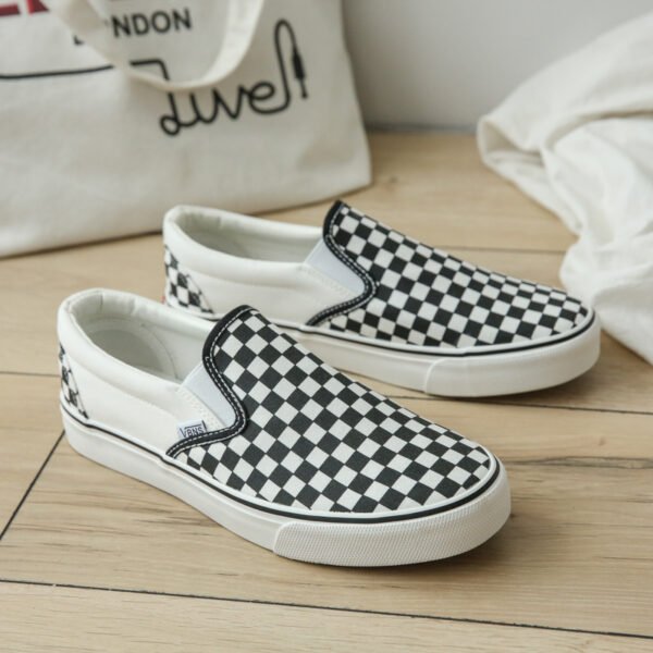 Checkerboard Canvas Sneakers Casual Casual Casual Shoes Chunky Shoes PU Leather Comfortable Walking Shoes-vt07